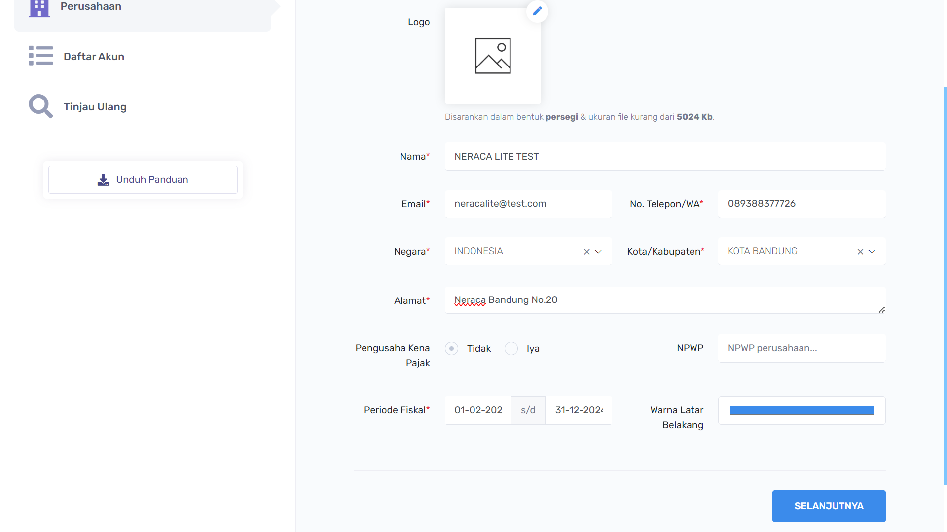 contoh pengisian form profil perusahaan