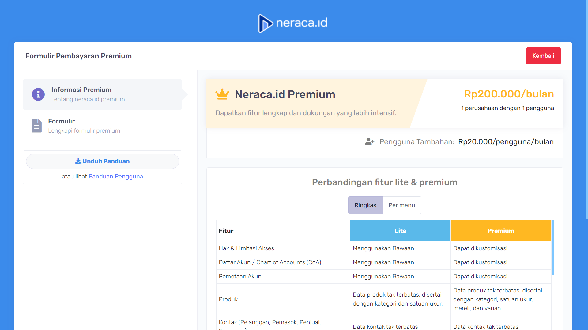 Perbandingan Fitur Member Lite dan Premium