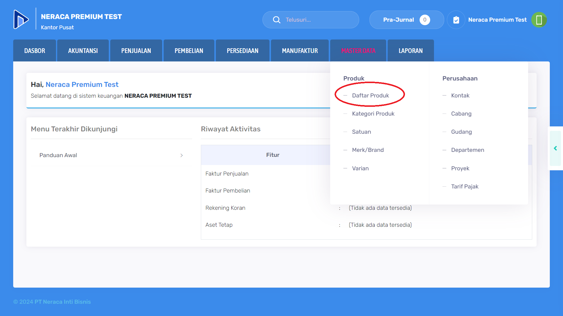 mengakses halaman master data produk