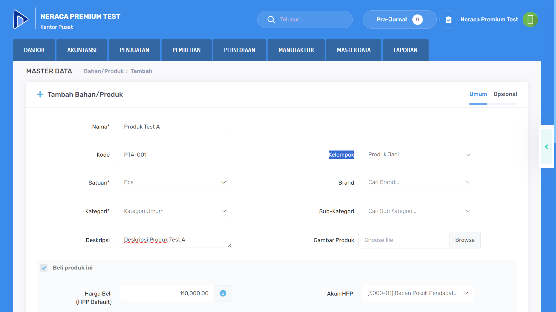 pengisian form master data produk