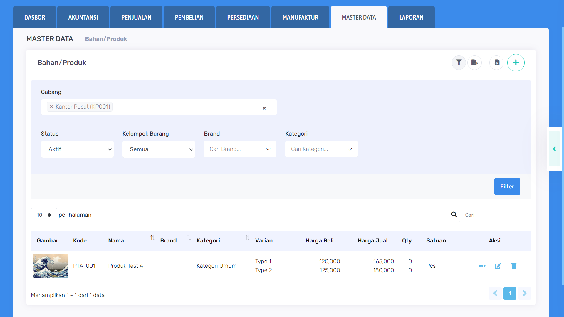 Melihat data produk yang ditambahkan masuk ke tabel data