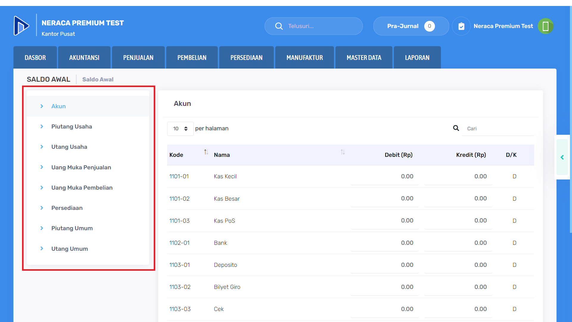 daftar menu saldo awal