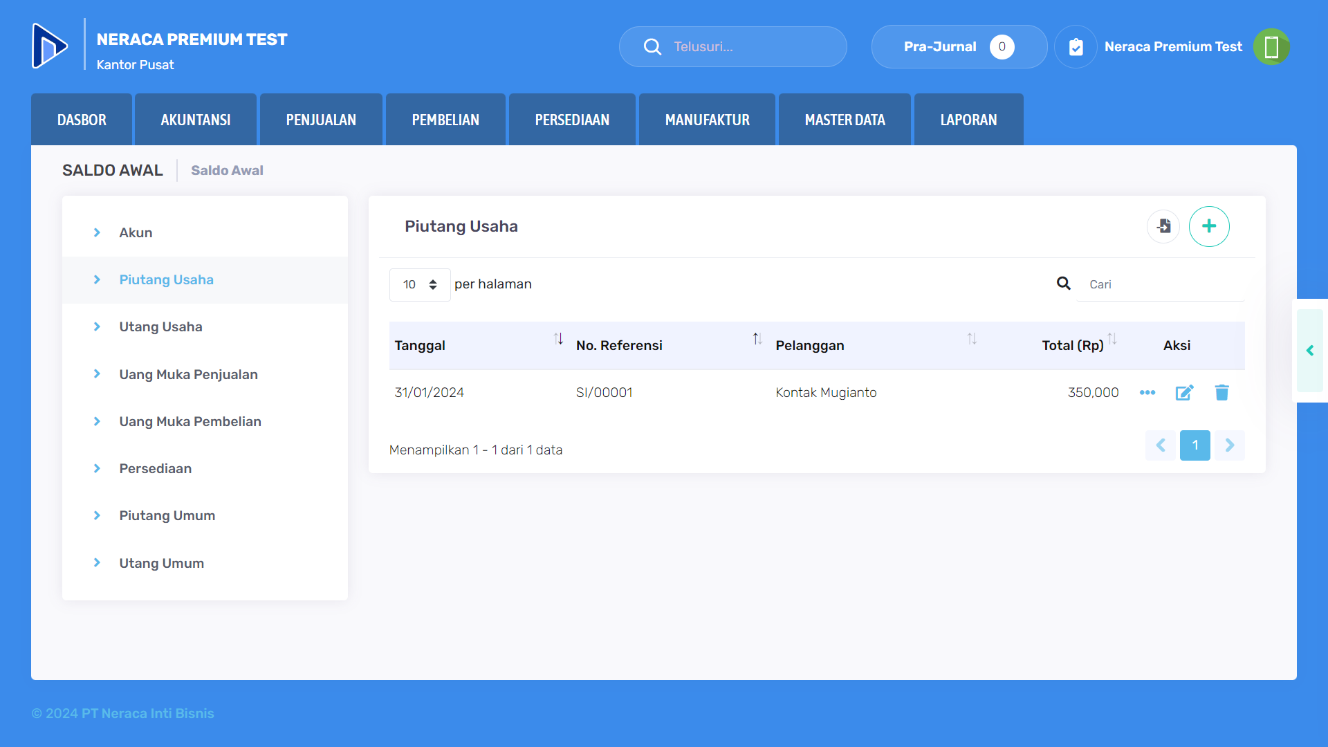 Data saldo awal piutang berhasil ditambahkan