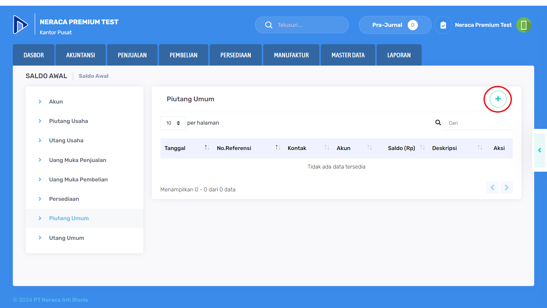 Tambah data saldo awal piutang umum