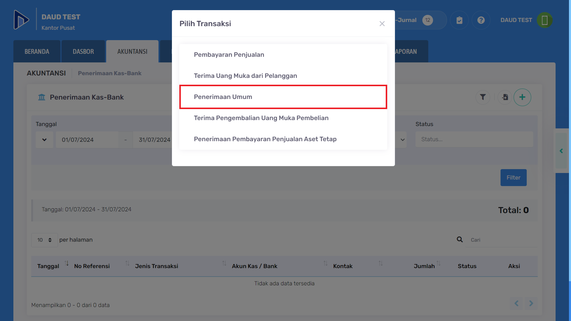 Memilih penerimaan umum