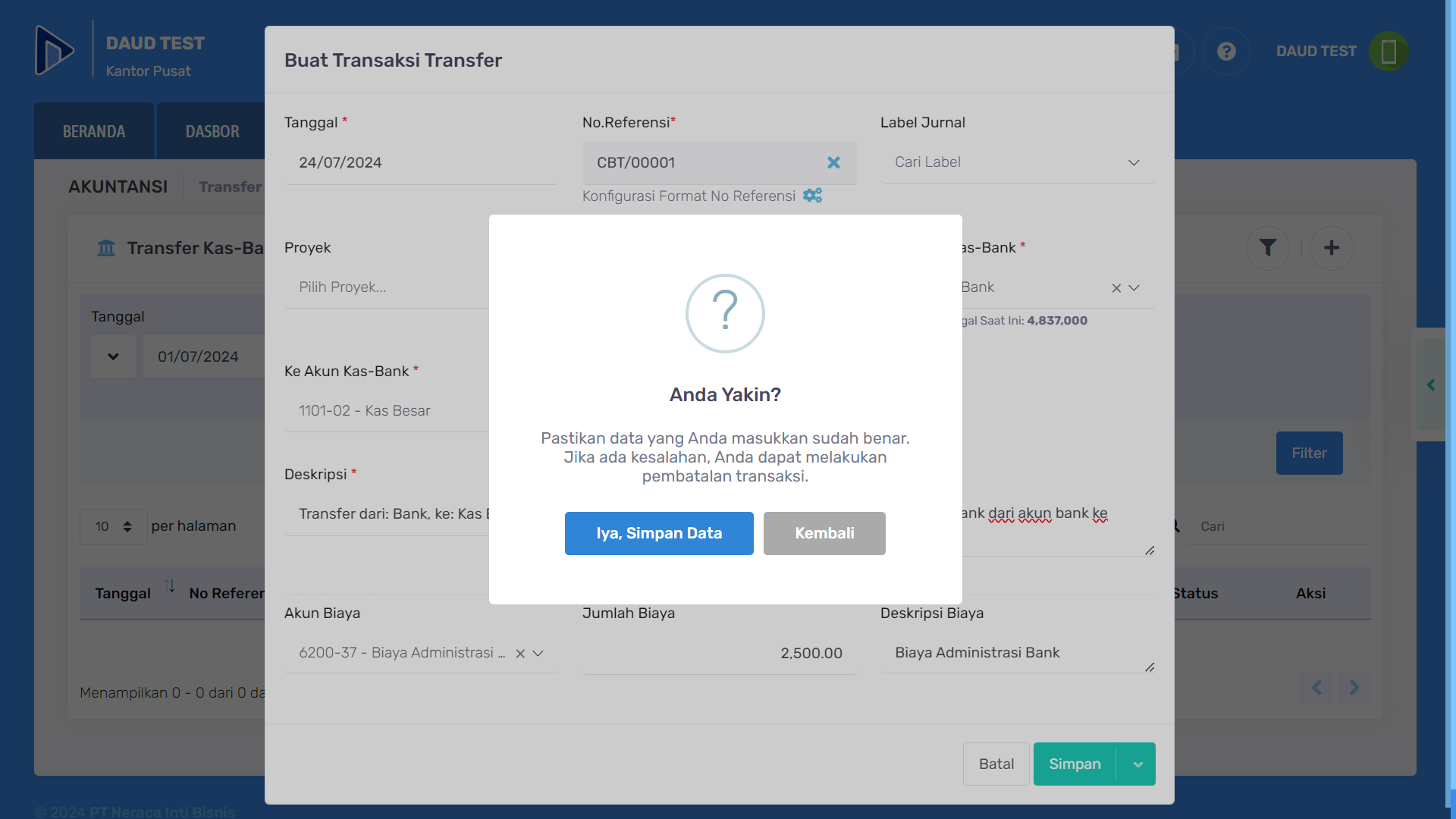 Konfirmasi transfer kas