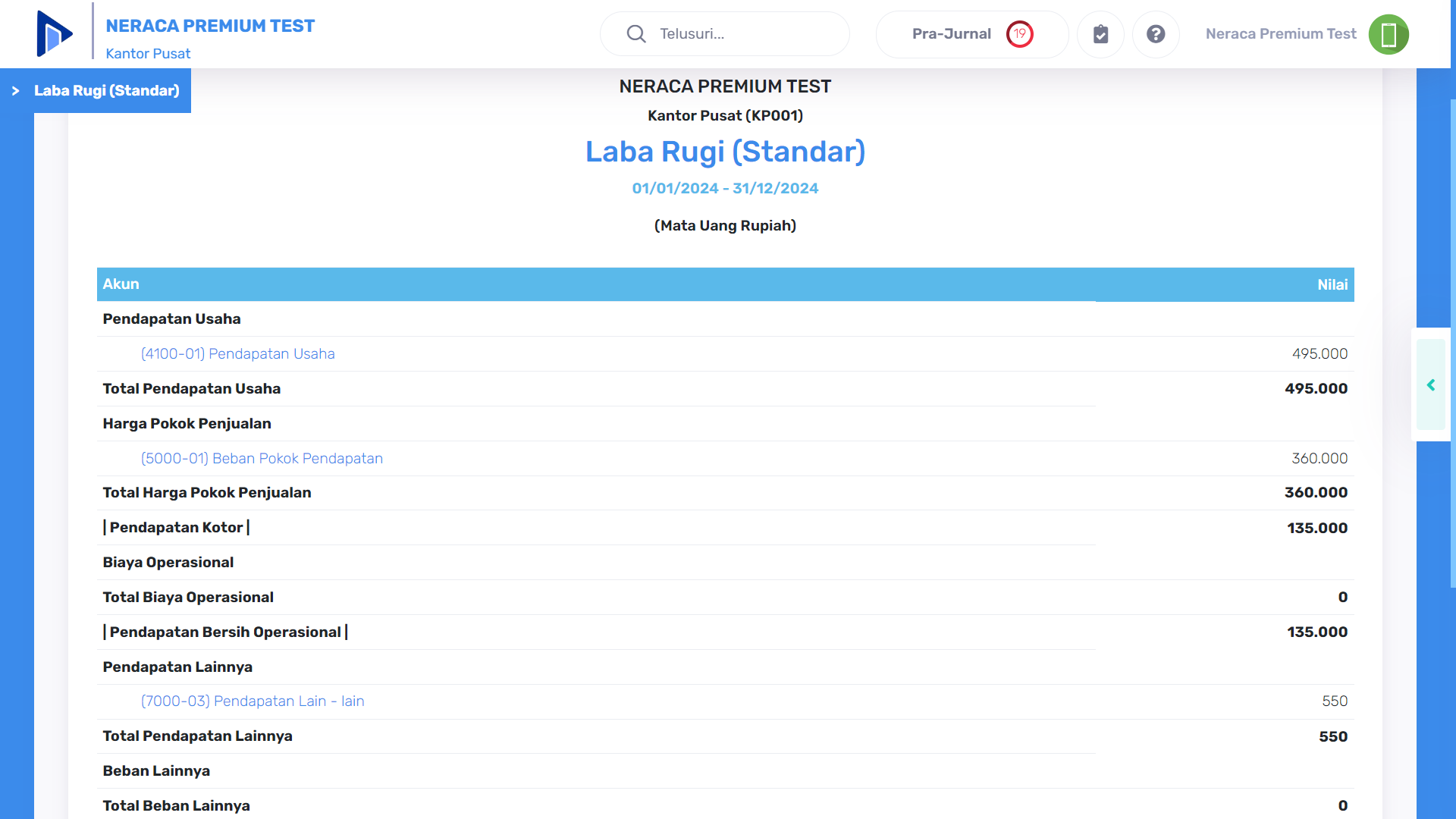 Contoh Tampilan Laporan Laba Rugi