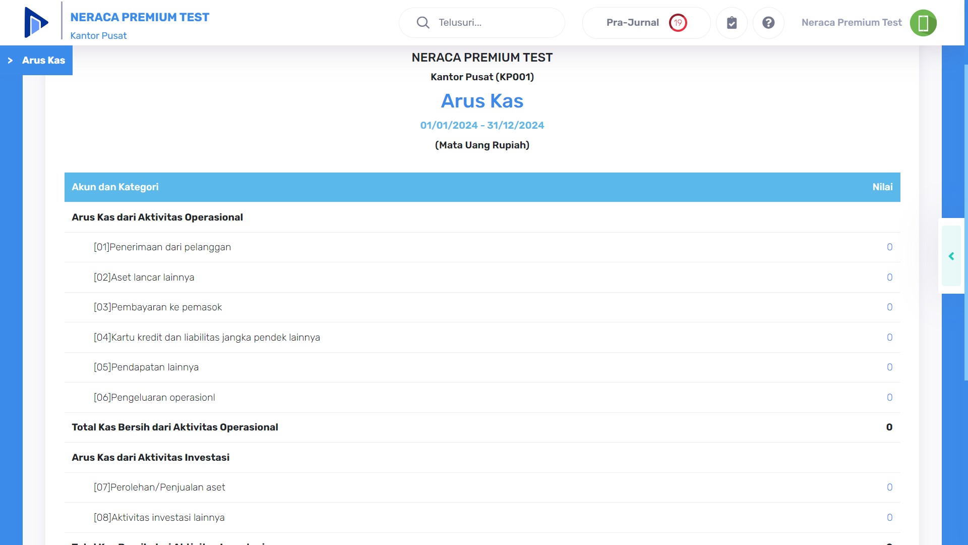 Contoh Tampilan Laporan Arus Kas