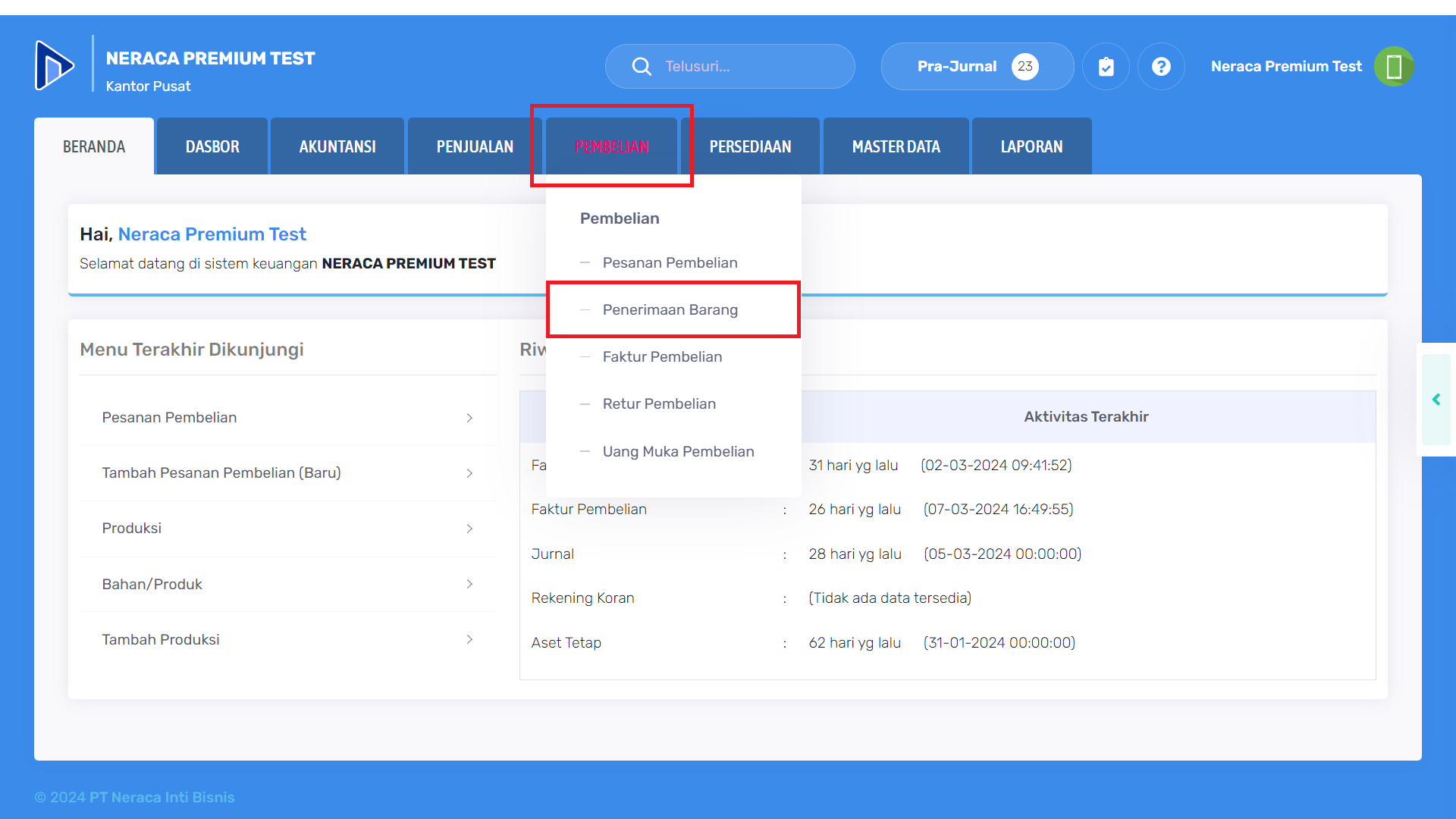 Cara mengakses halaman penerimaan barang