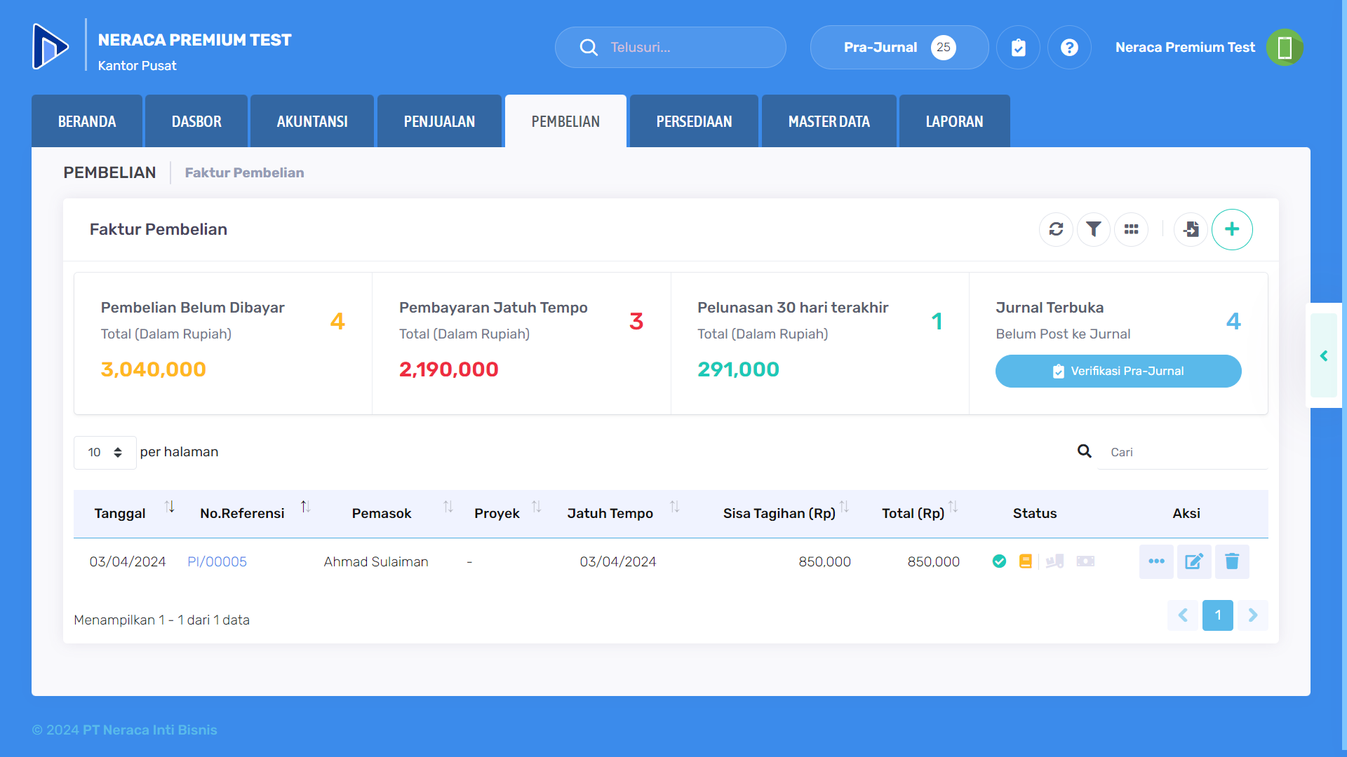 Faktur pembelian berhasil masuk ke tabel faktur pembelian