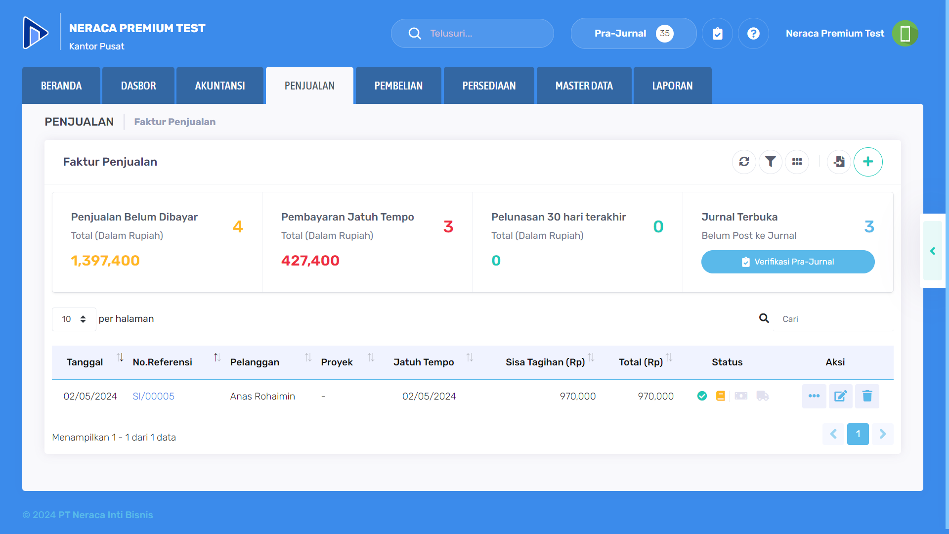 Data faktur penjualan terdapat pada tabel faktur penjualan