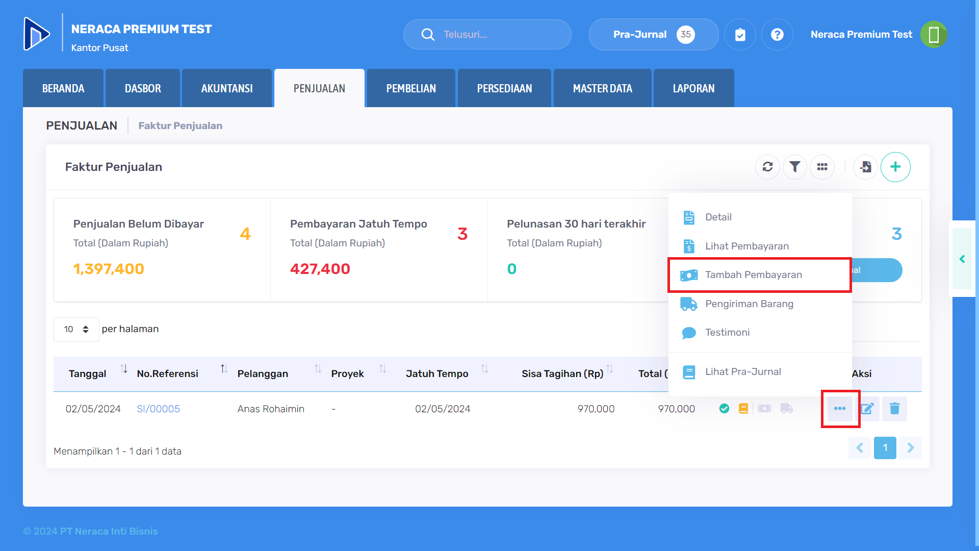 Tambah pembayaran pada faktur penjualan