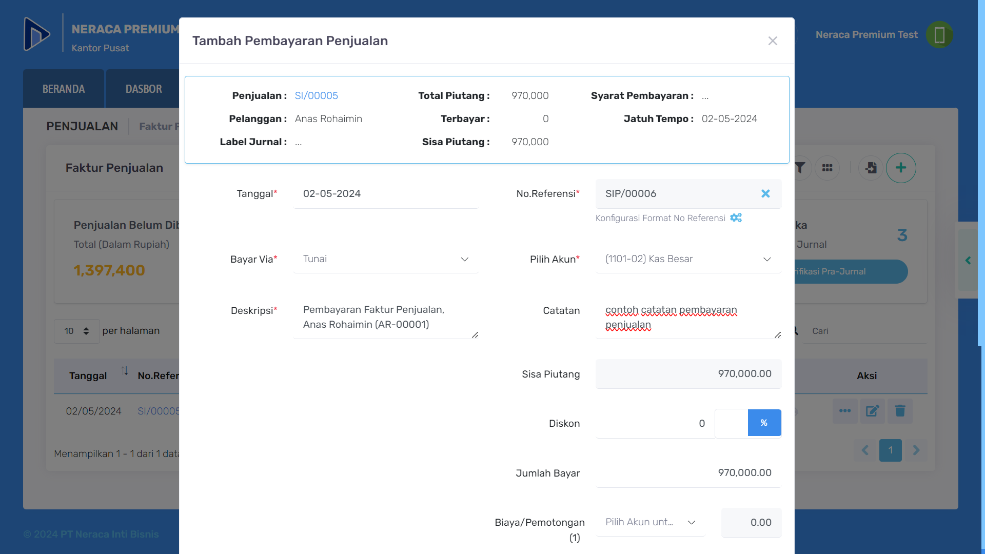 Contoh pengisian form tambah pembayaran penjualan (1)