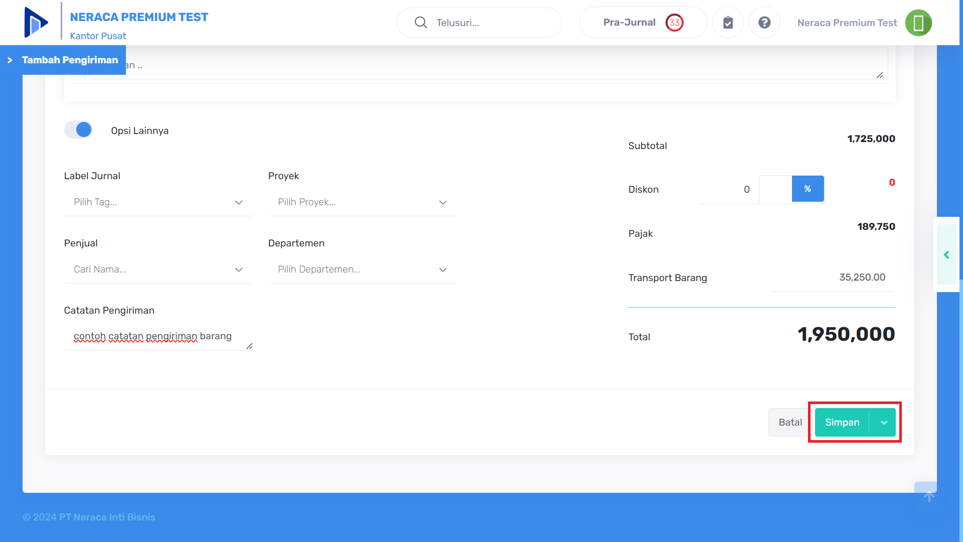 Contoh pengisian form tambah pengiriman barang (2)