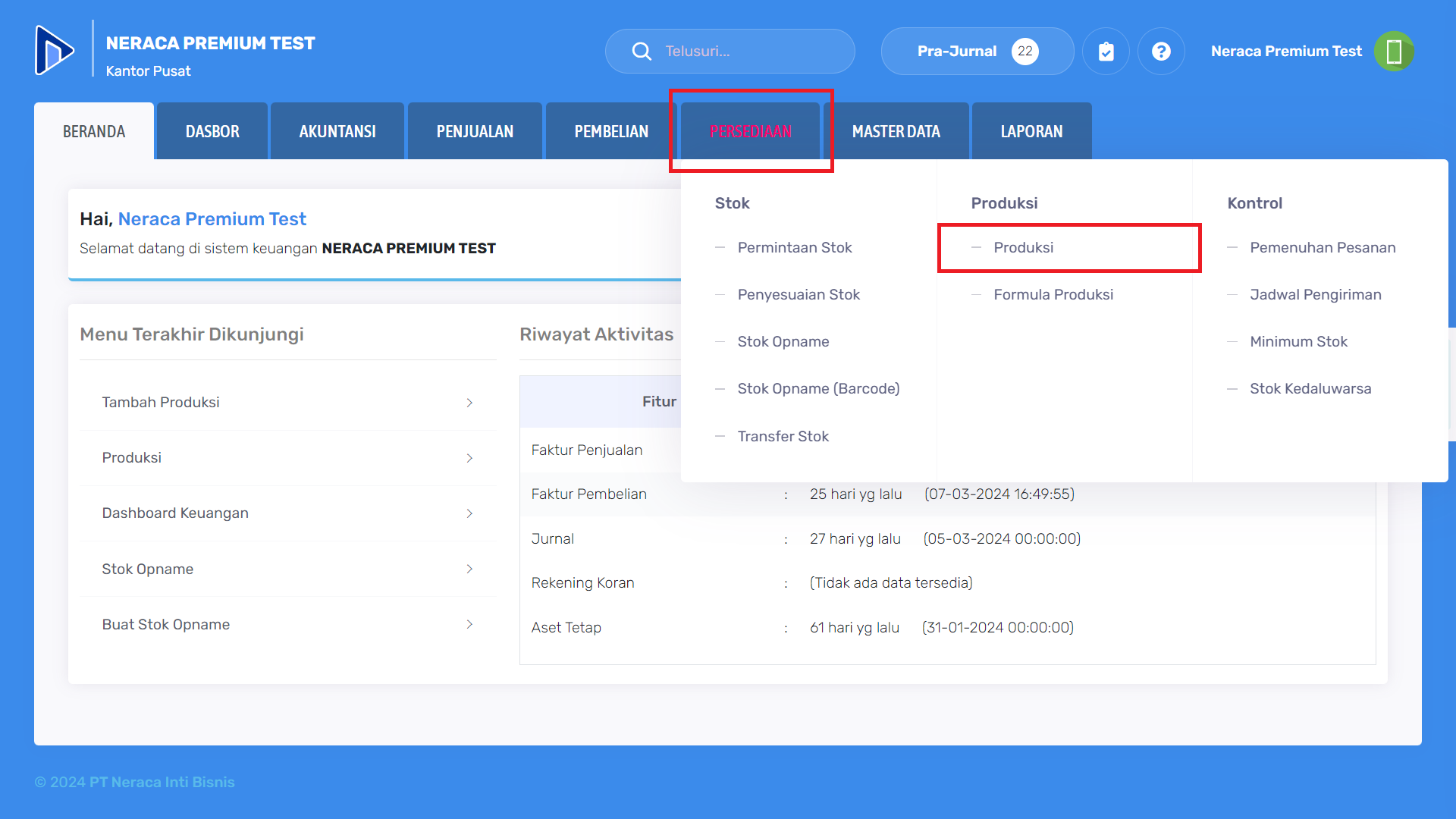Cara mengakses menu produksi
