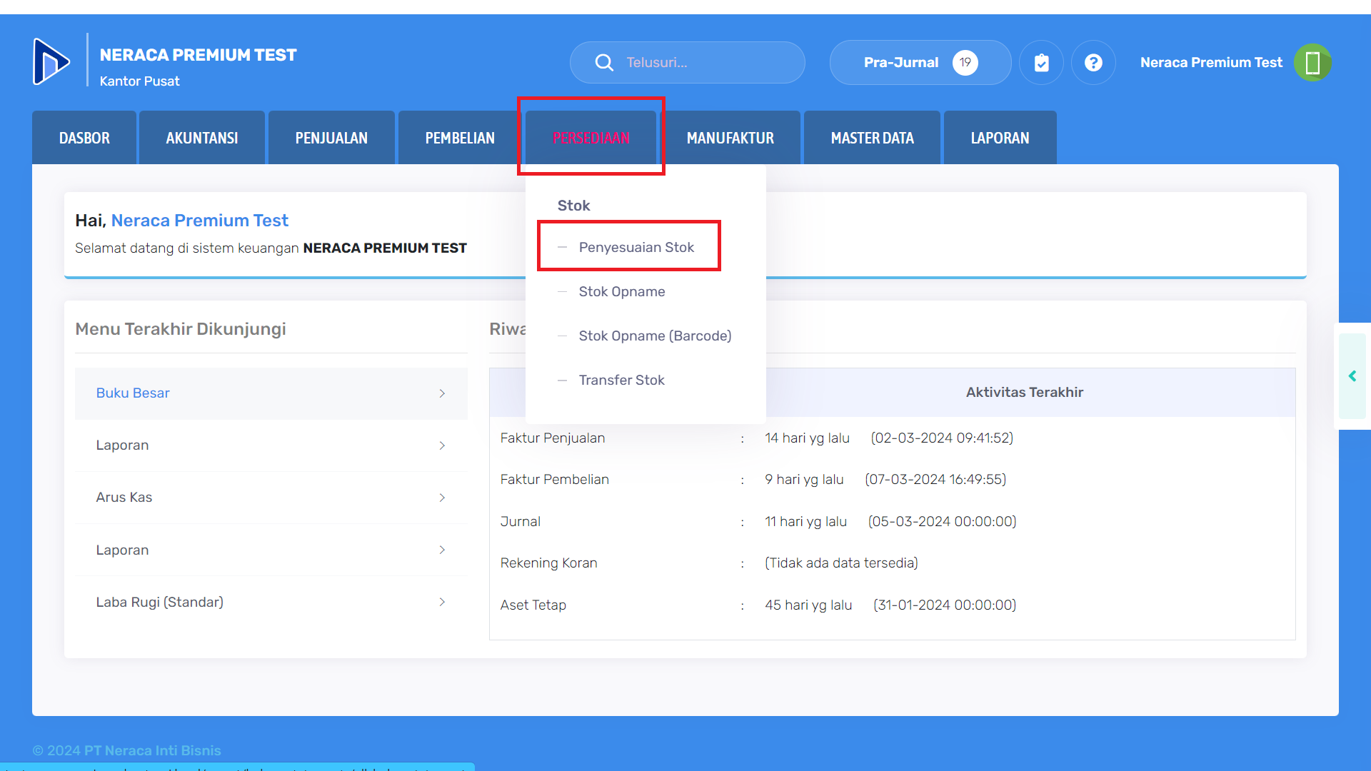 Mengakses Halaman Penyesuaian Stok