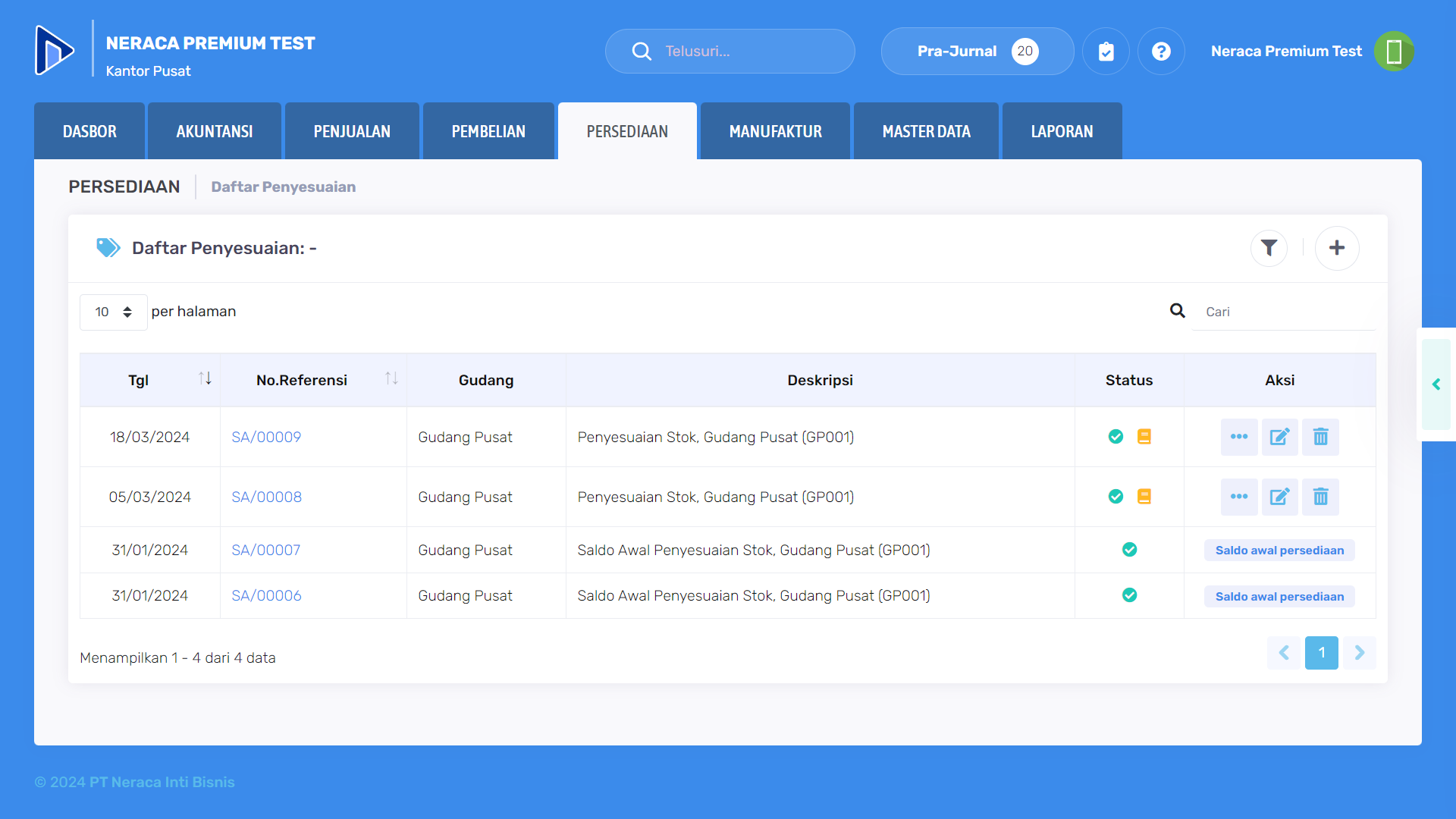 Datatable penyesuaian stok