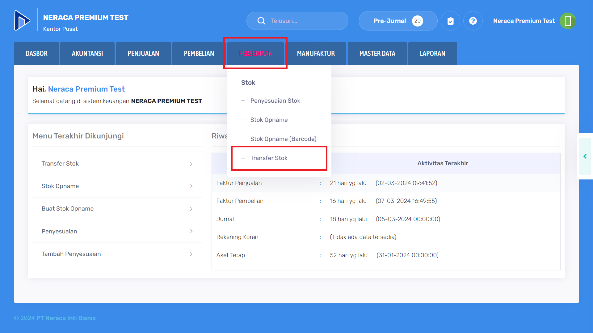 Mengakses menu transfer stok